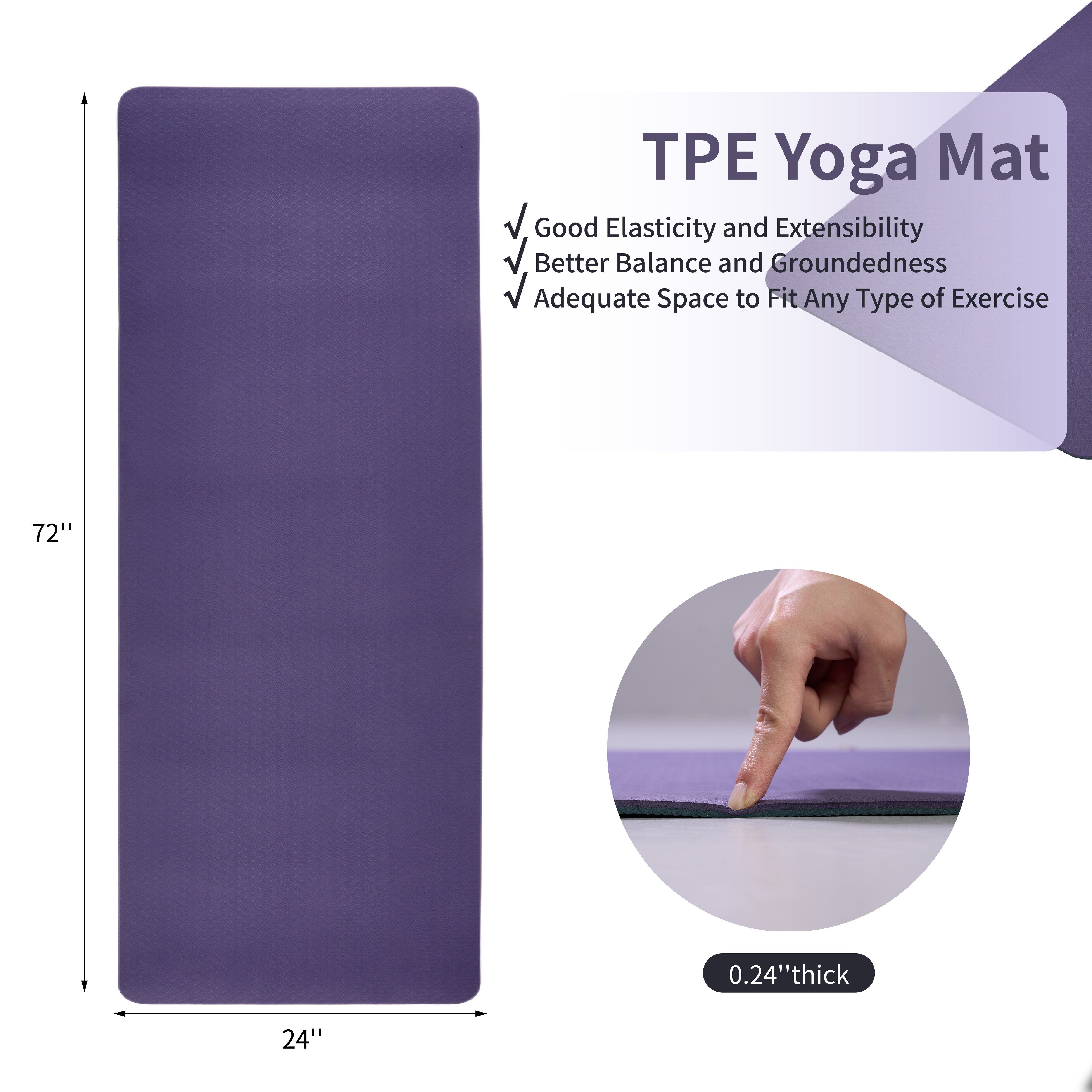 Yoga Mat, Exercise Yoga Mat With Non-Slip Design, Professional TPE Exericise Mat, 72" X 24" Multi-Purpose Workout Mat For Women, Pilates Fitness And Floor Exercises_voghion.com